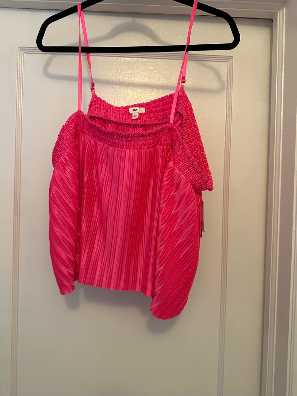 bp Hot Pink Pleated Off-Shoulder Crop Top